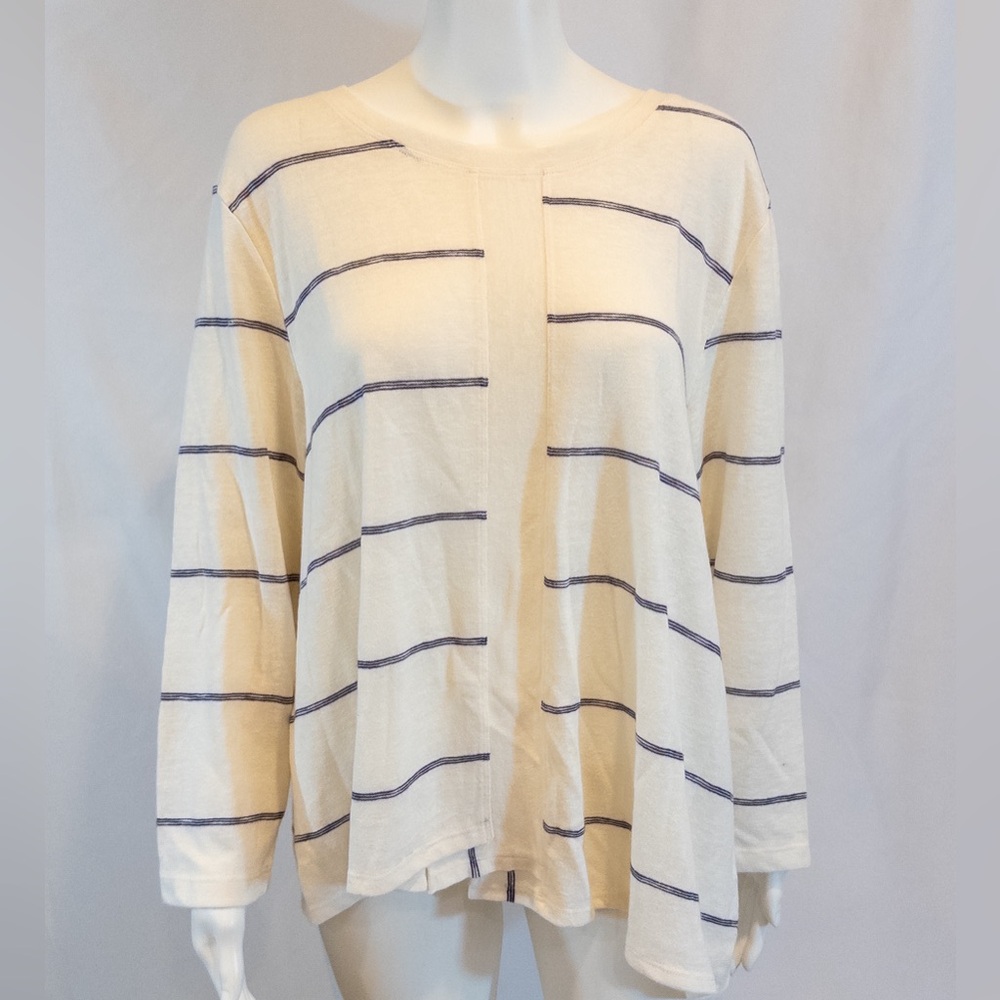 Habitat Clothes Pullover Beige & Black Stripe Knit Asymmetrical Top - NWT, XL